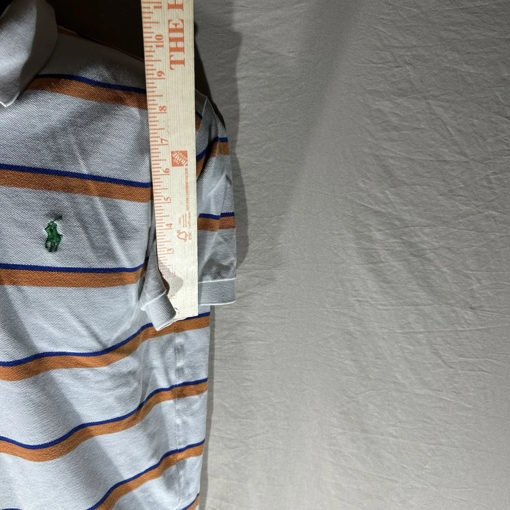 Polo Ralph Lauren Polo Shirt Mens M Striped White Orange Blue Preppy Pique